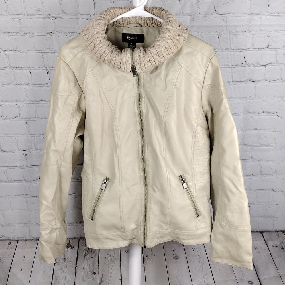 Style & Co Zip Up Knitted Collar Jacket